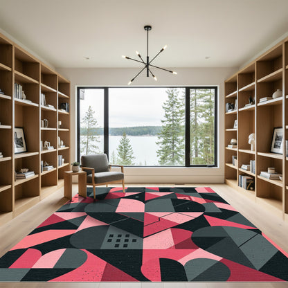 Pink Gray Geometric Heart Forms Rug