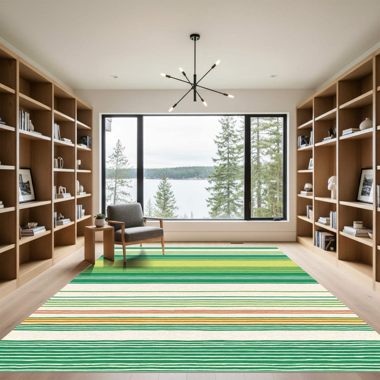 Multi Green White Stripe Accent Band Rug
