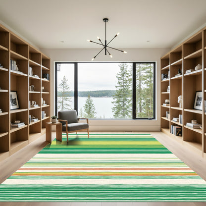 Multi Green White Stripe Accent Band Rug