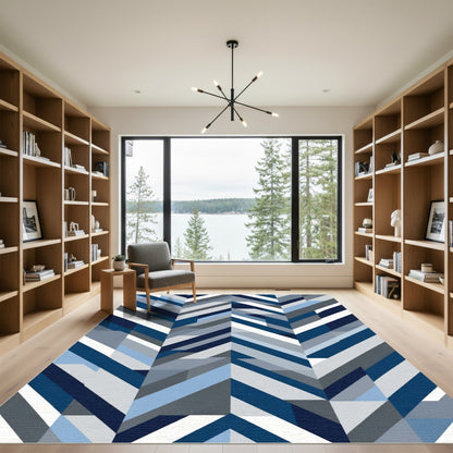 Geometric Herringbone Blue Gray Rug