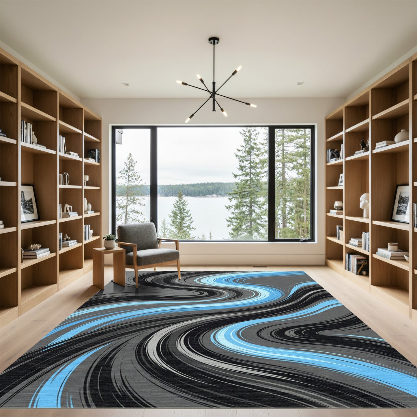 Cool Blue Gray Swirl Abstract Rug