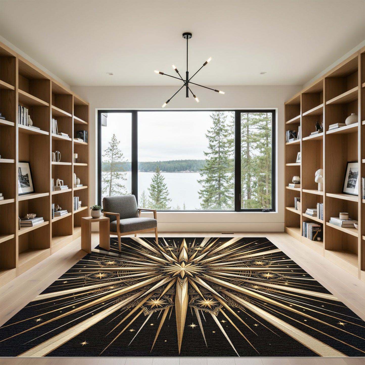 Radiant Golden Starburst Ornate Medallion Rug