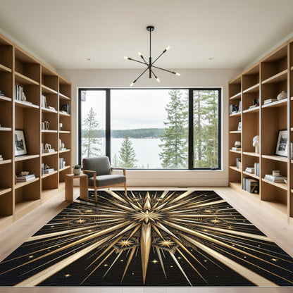 Radiant Golden Starburst Ornate Medallion Rug