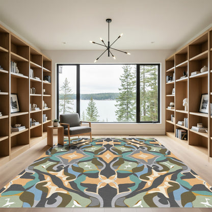 Retro Abstract Teal Orange Motif Rug