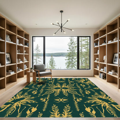 Gold Floral Damask on Emerald Ground Rug