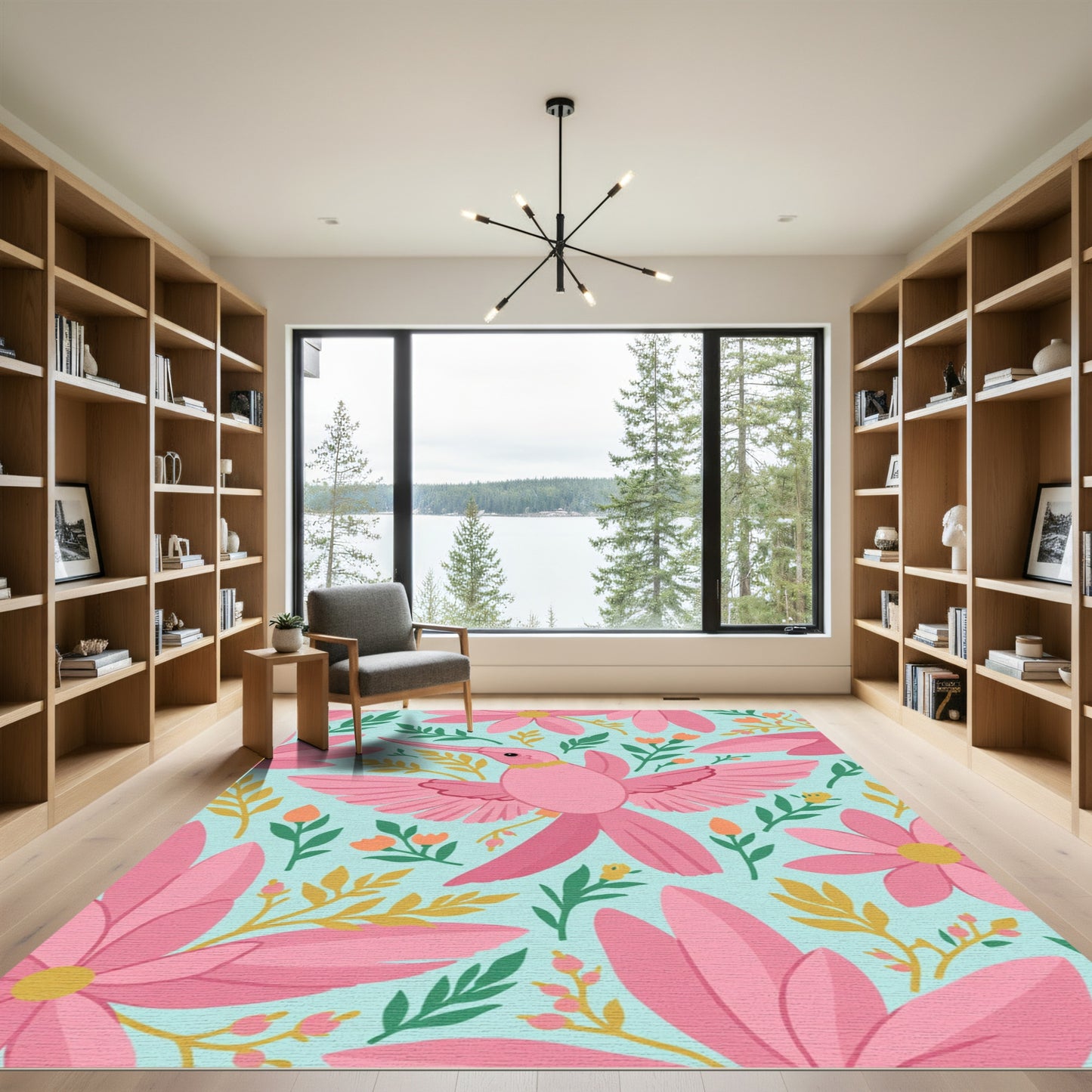 Pink Hummingbird And Floral Collage Rug