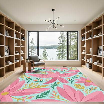 Pink Hummingbird And Floral Collage Rug