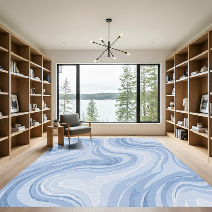 Swirling Blue Marble Abstract Rug
