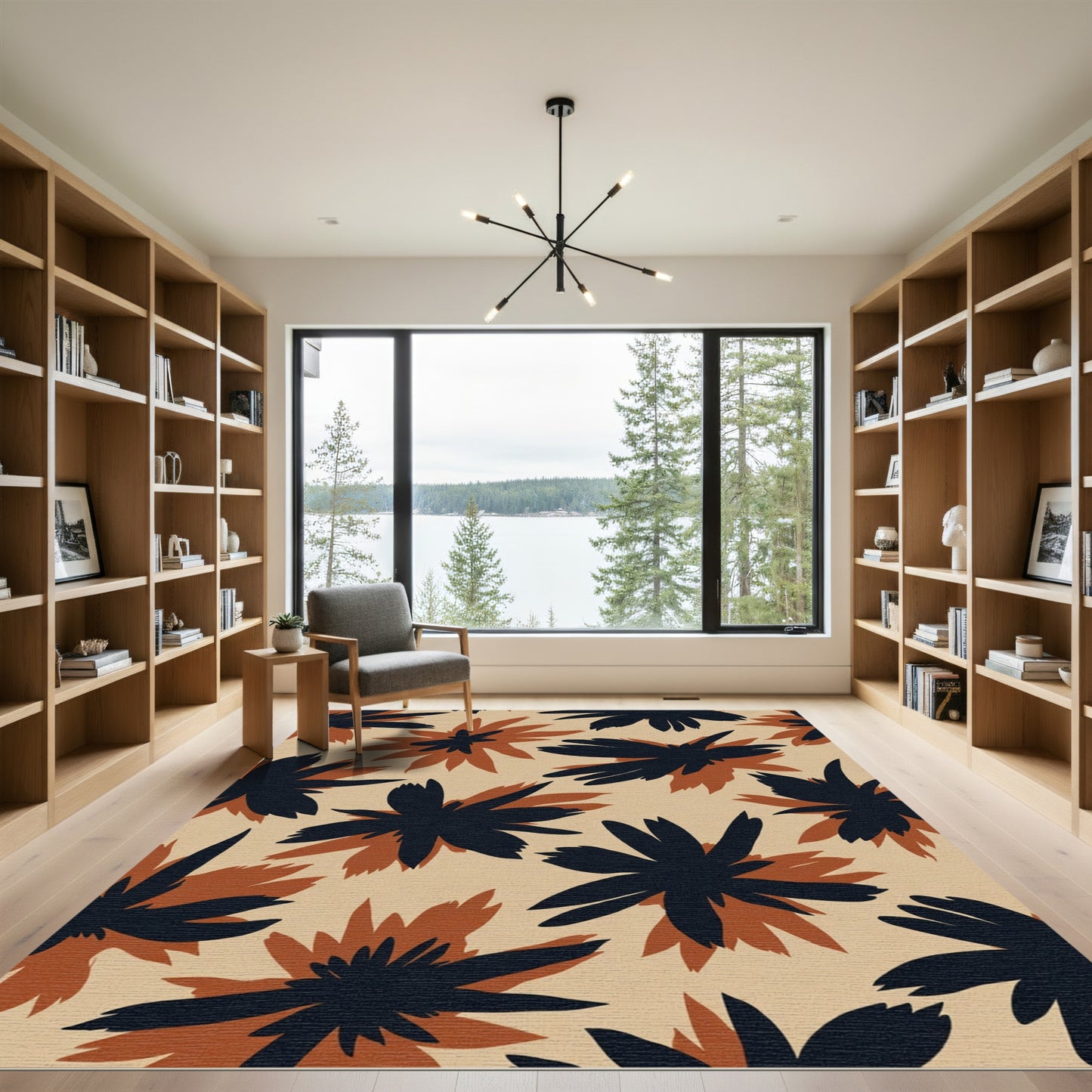 Brown Black Abstract Petal Composition Rug