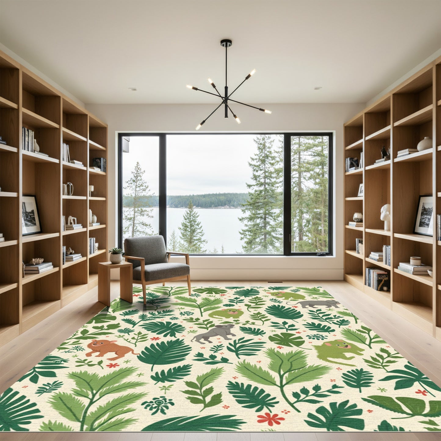 Whimsical Woodland Creatures Greenery Rug