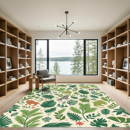 Whimsical Woodland Creatures Greenery Rug