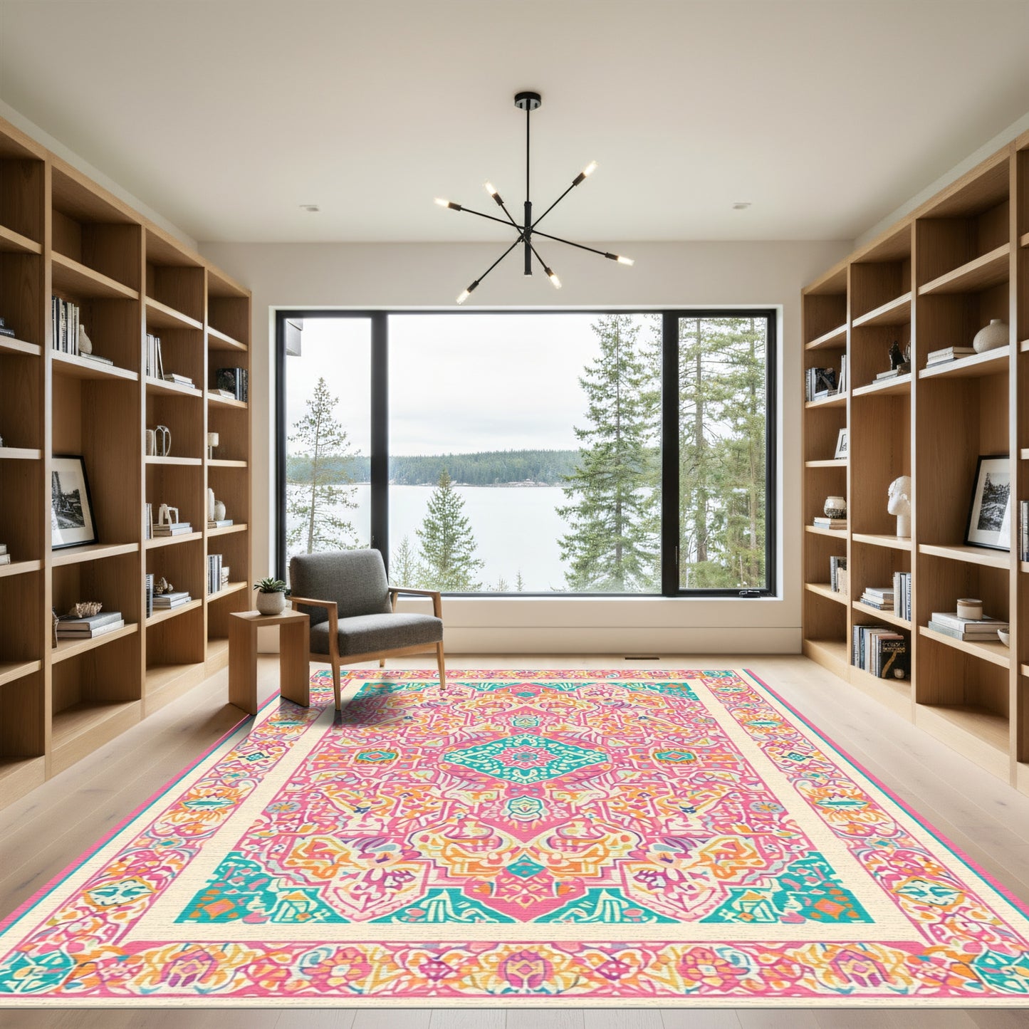 Vibrant Pink Teal Mandala Medallion Rug