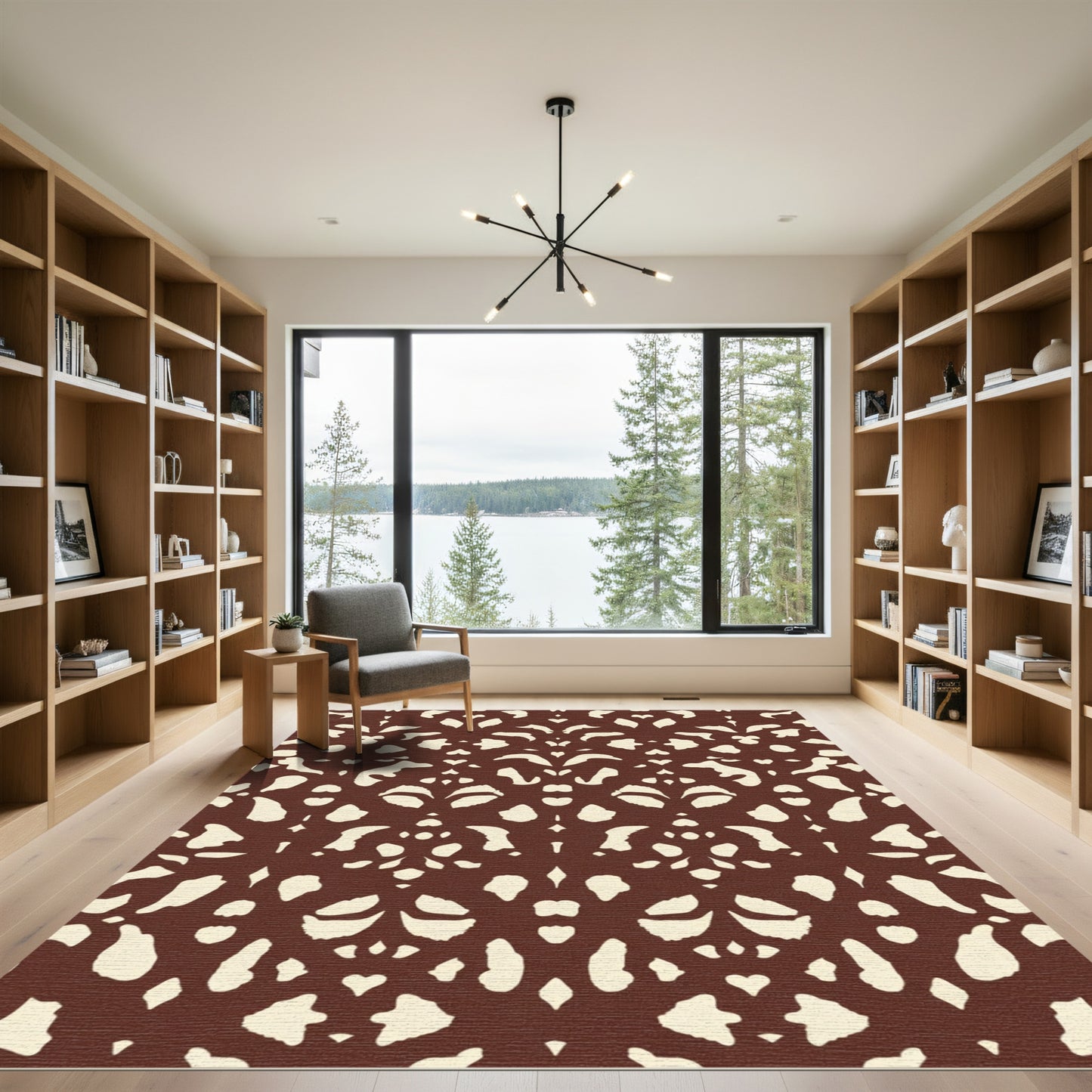 Brown Cream Abstract Scroll Rug