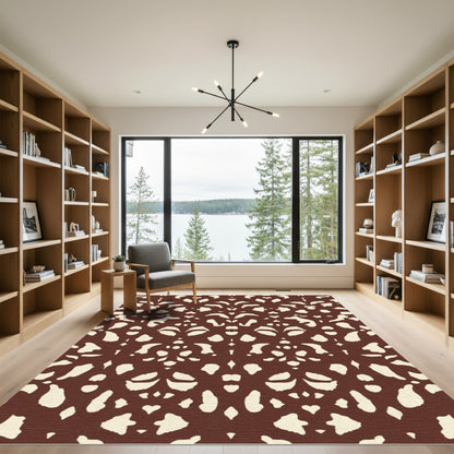 Brown Cream Abstract Scroll Rug