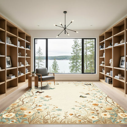 Whimsical Floral Garden Butterflies Rug