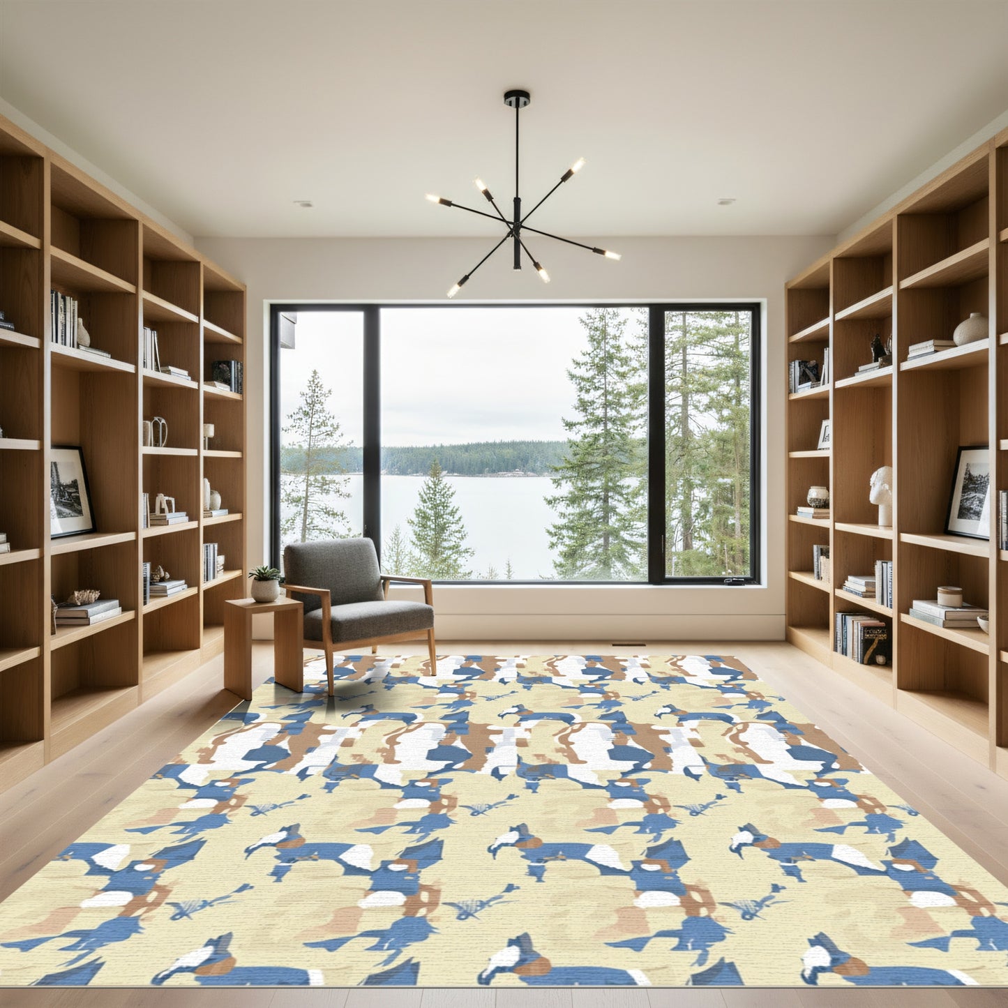 Abstract Blue Camel Camouflage Rug