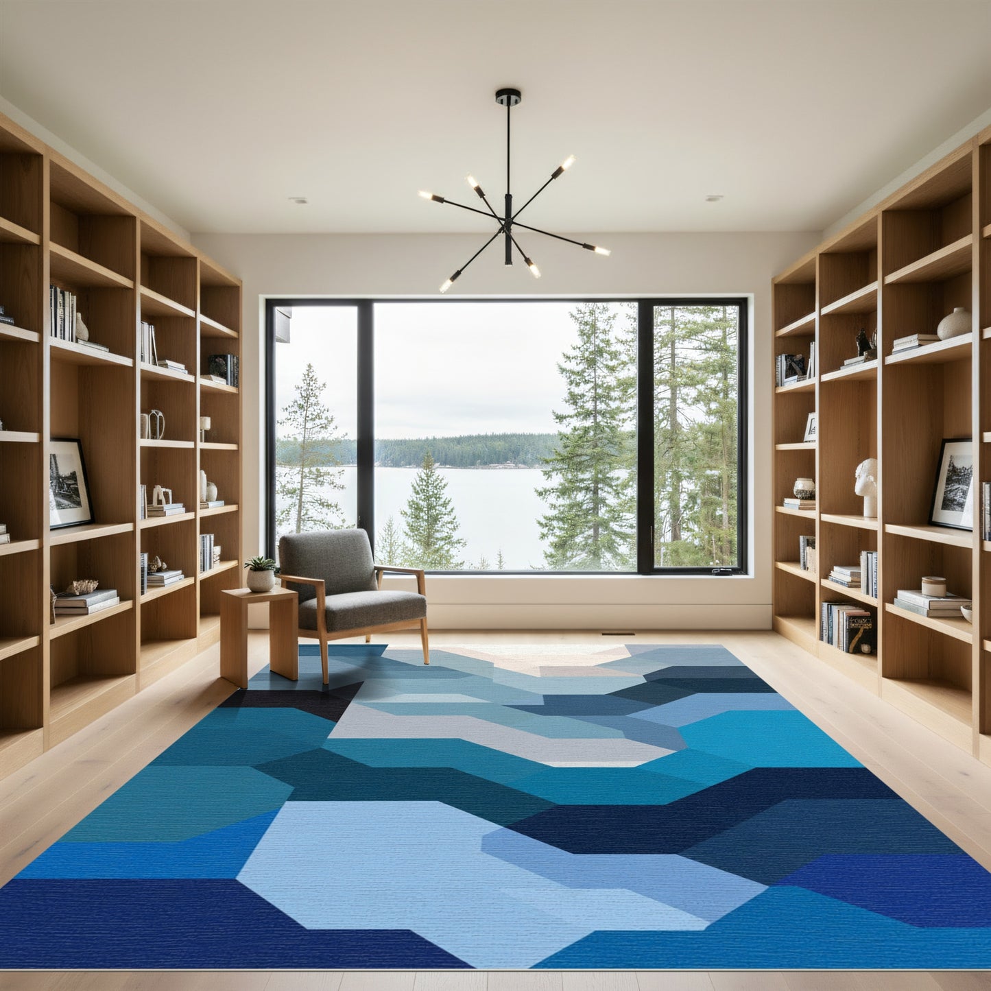 Deep Azure Geometric Overlay Rug