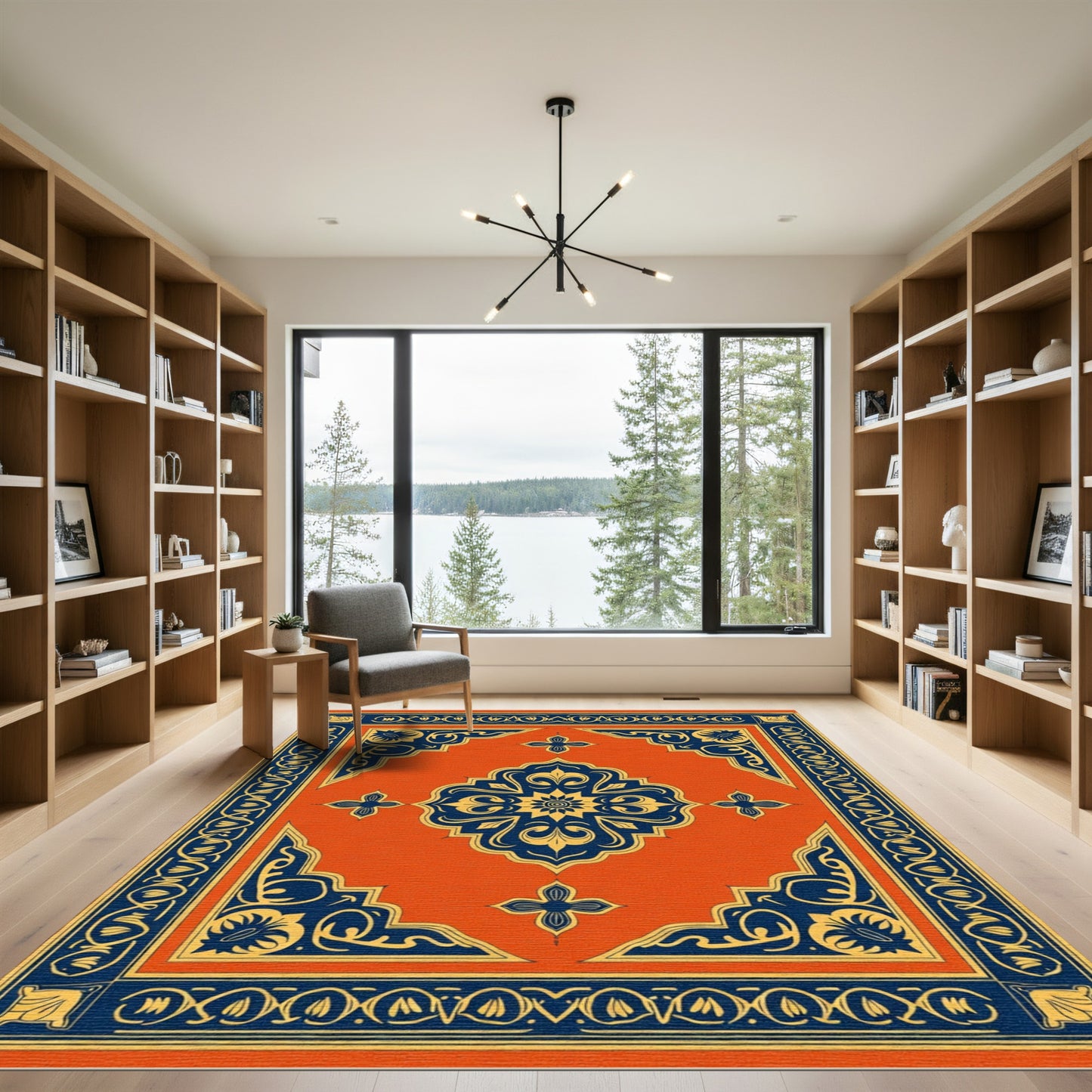 Ornate Orange and Navy Medallion Rug