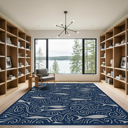 Gray Silver Fish Swirl Ocean Rug