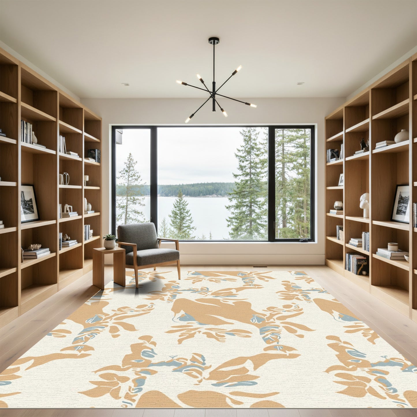 Amber Sky Blue Abstract Floral Rug