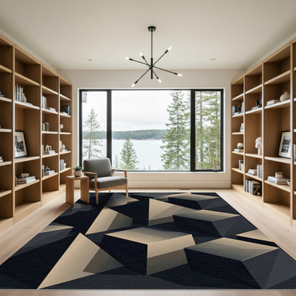Dark Beige Geometric Cube Composition Rug