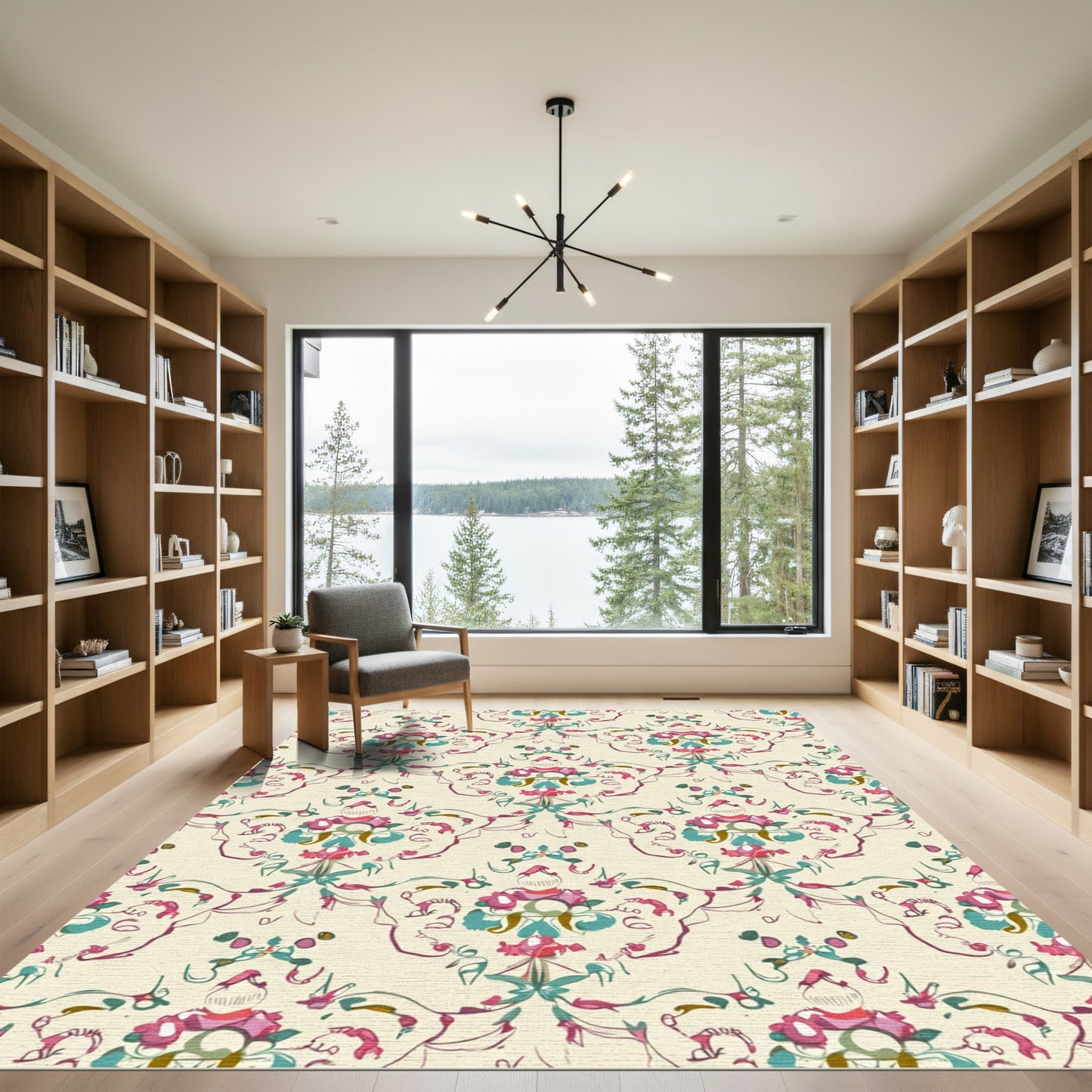 Crimson Teal Floral Damask Arrangement Rug