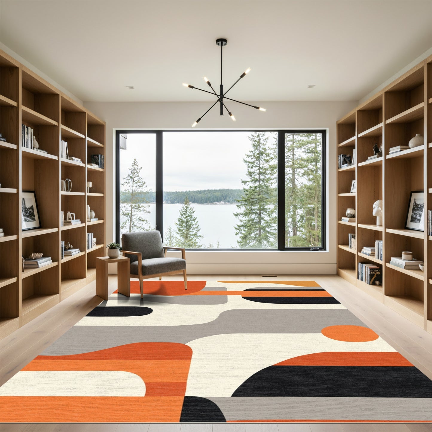 Abstract Orange Gray Organic Shapes Rug