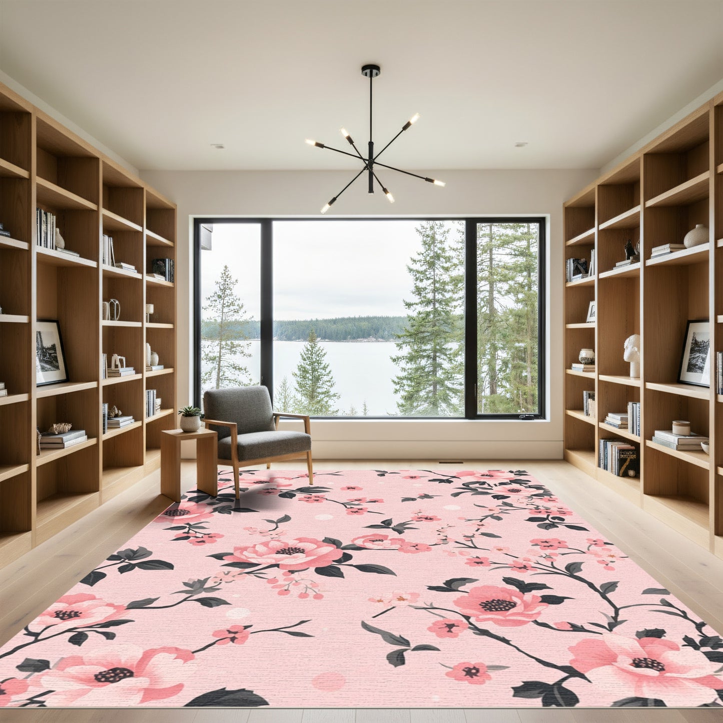 Pink Floral Branches Soft Blossom Rug