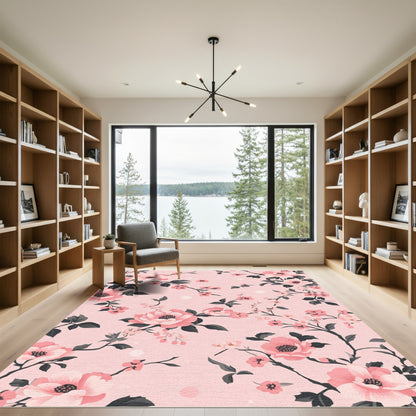 Pink Floral Branches Soft Blossom Rug