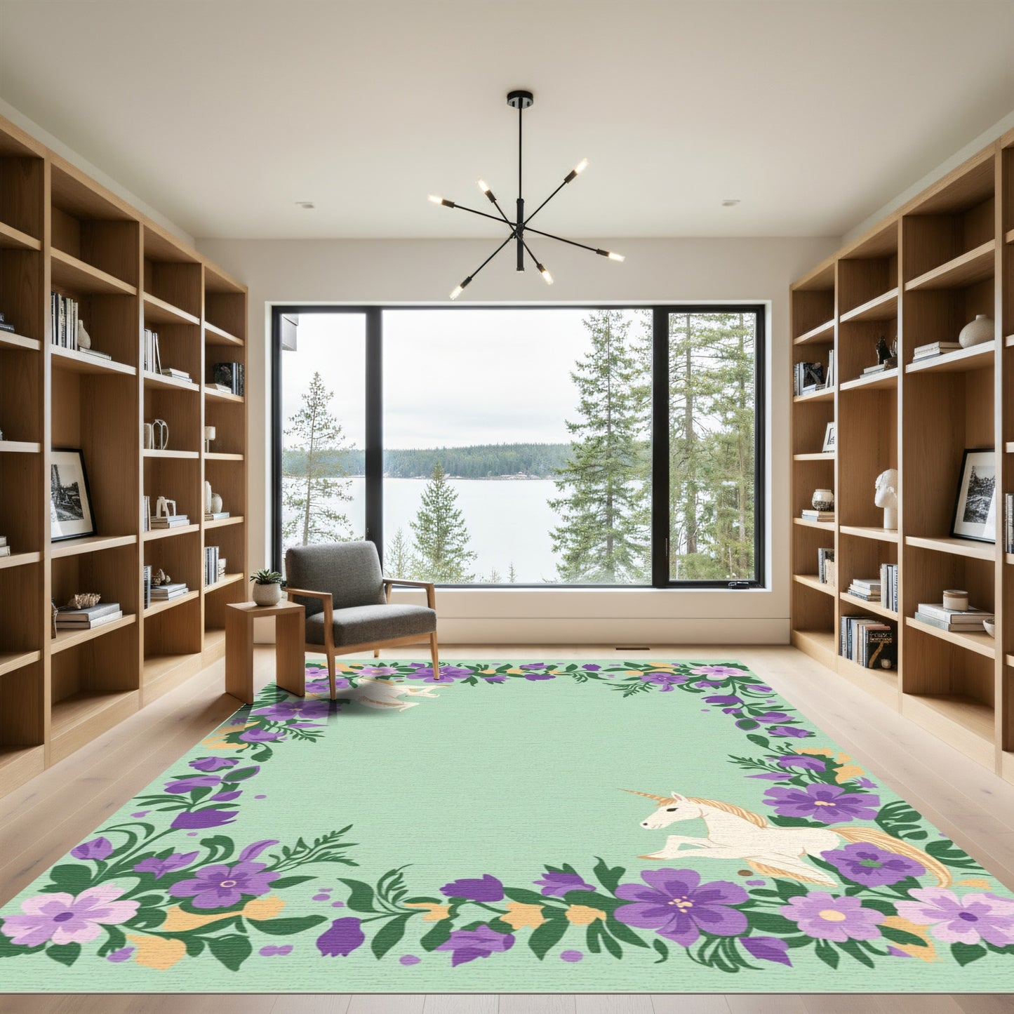 Enchanted Unicorn Floral Border Rug