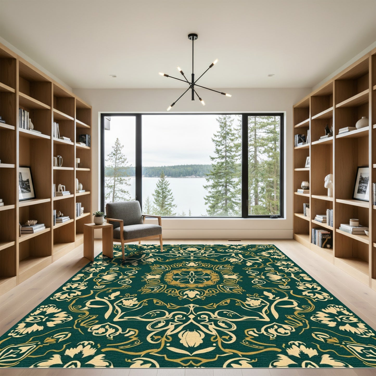 Emerald Gold Floral Mandala Rug