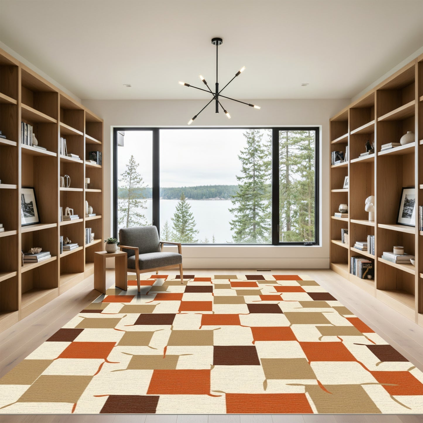 Terracotta Beige Brown Checkered Weave Rug