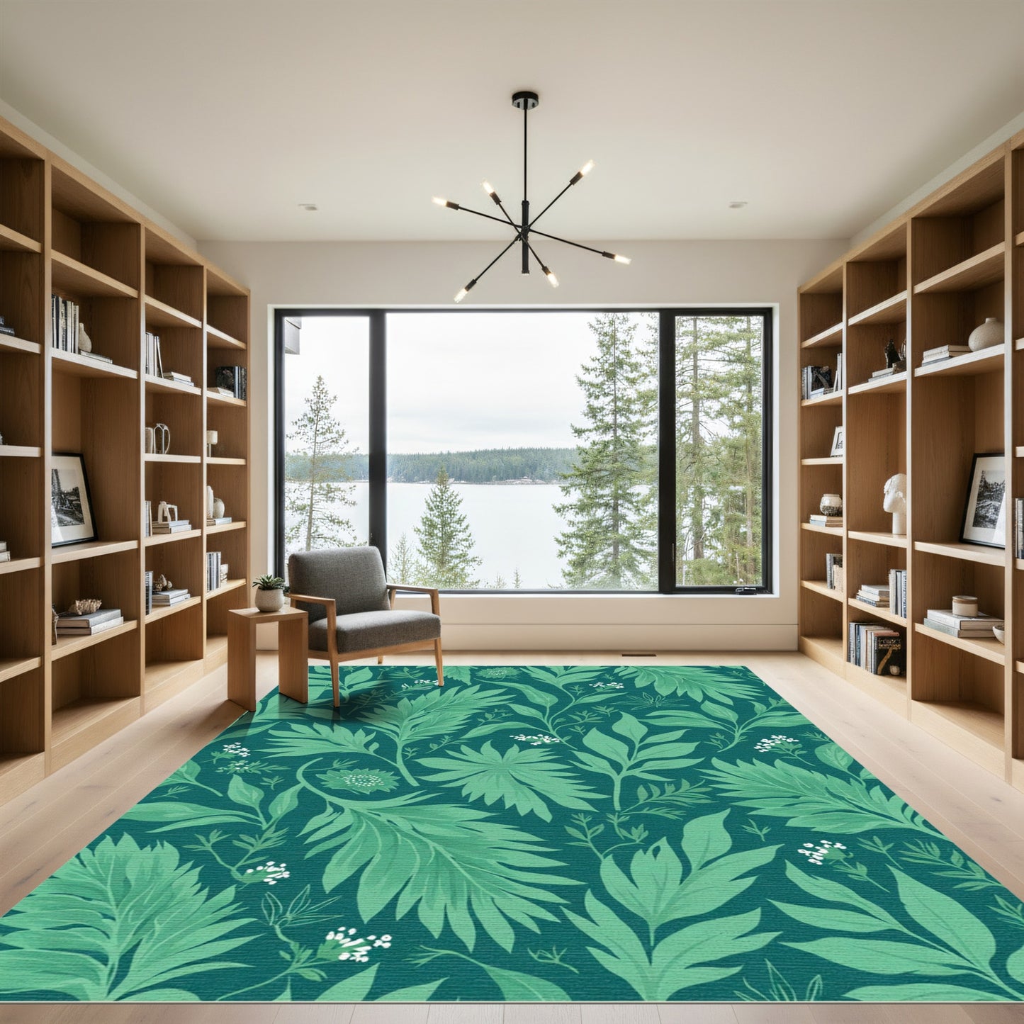 Emerald Green Tropical Botanical Arrangement Rug
