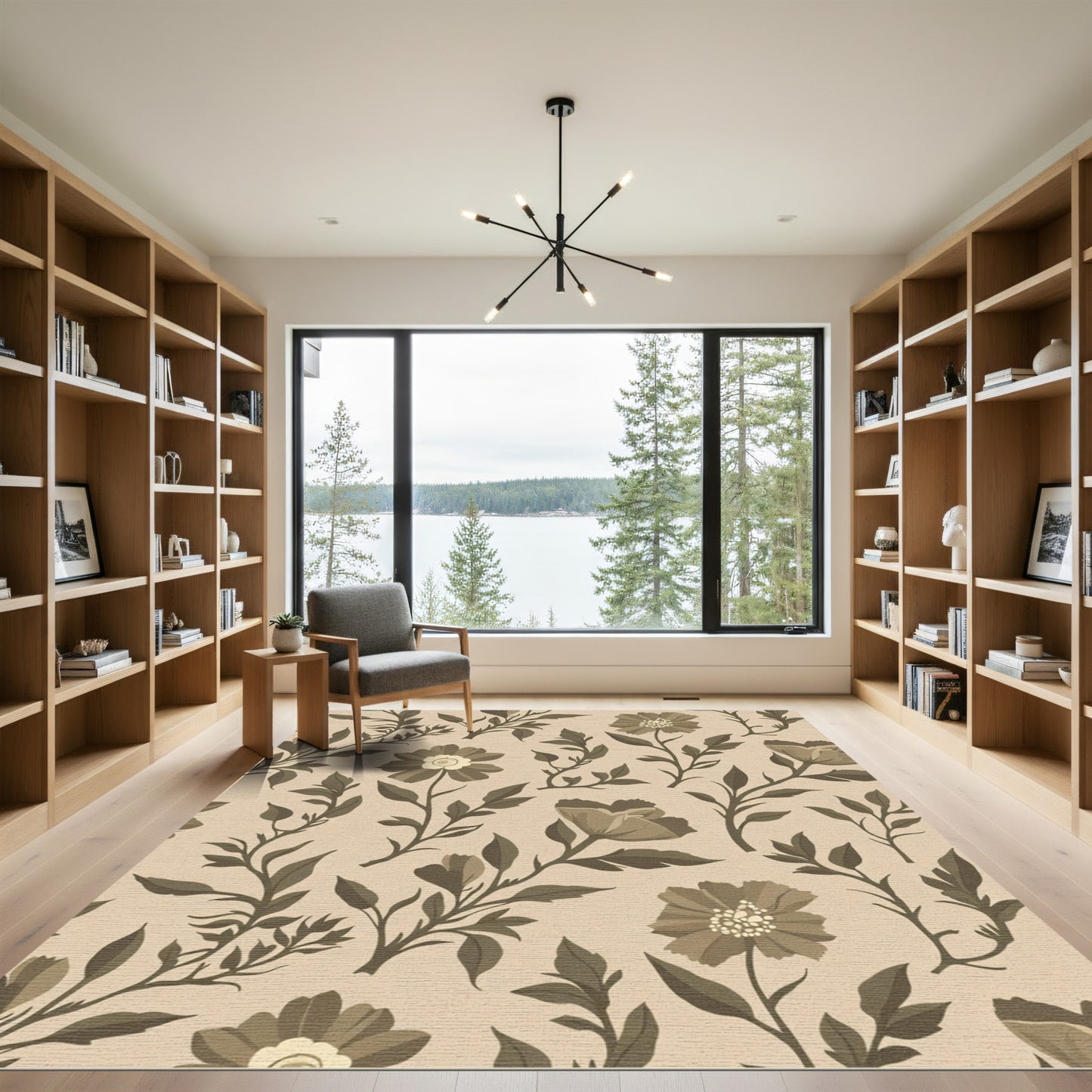 Vintage Sepia Floral Vine Composition Rug