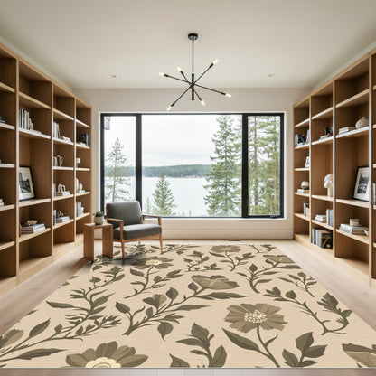 Vintage Sepia Floral Vine Composition Rug