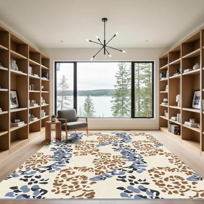 Abstract Blue Brown Organic Forms Rug