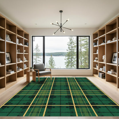 Forest Green Yellow Plaid Squares Rug