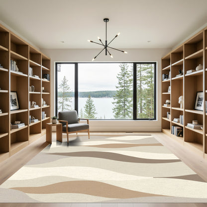 Serene Earth Tone Wavy Landscape Rug