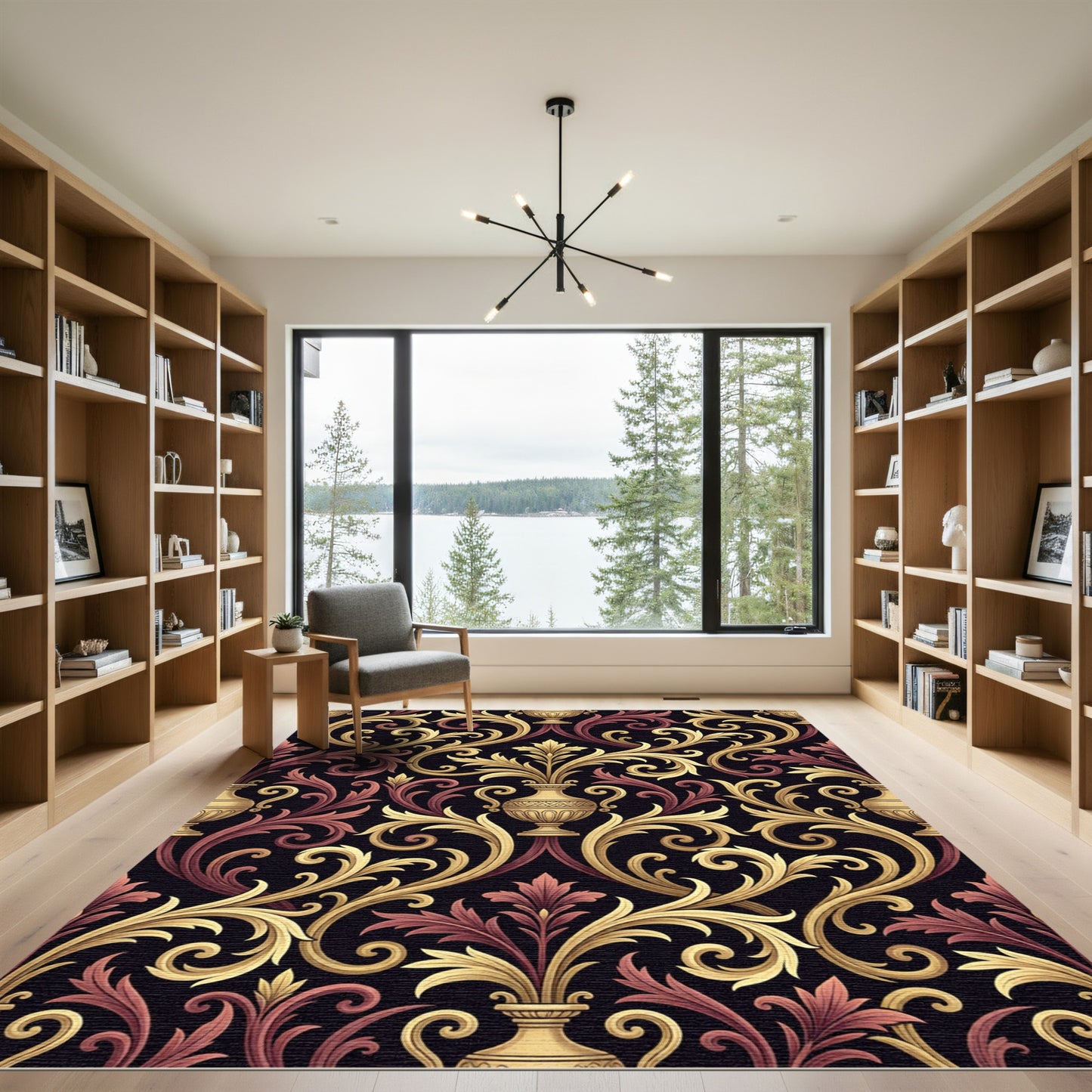 Gold and Red Baroque Flourish Urn Rug