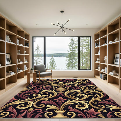 Gold and Red Baroque Flourish Urn Rug