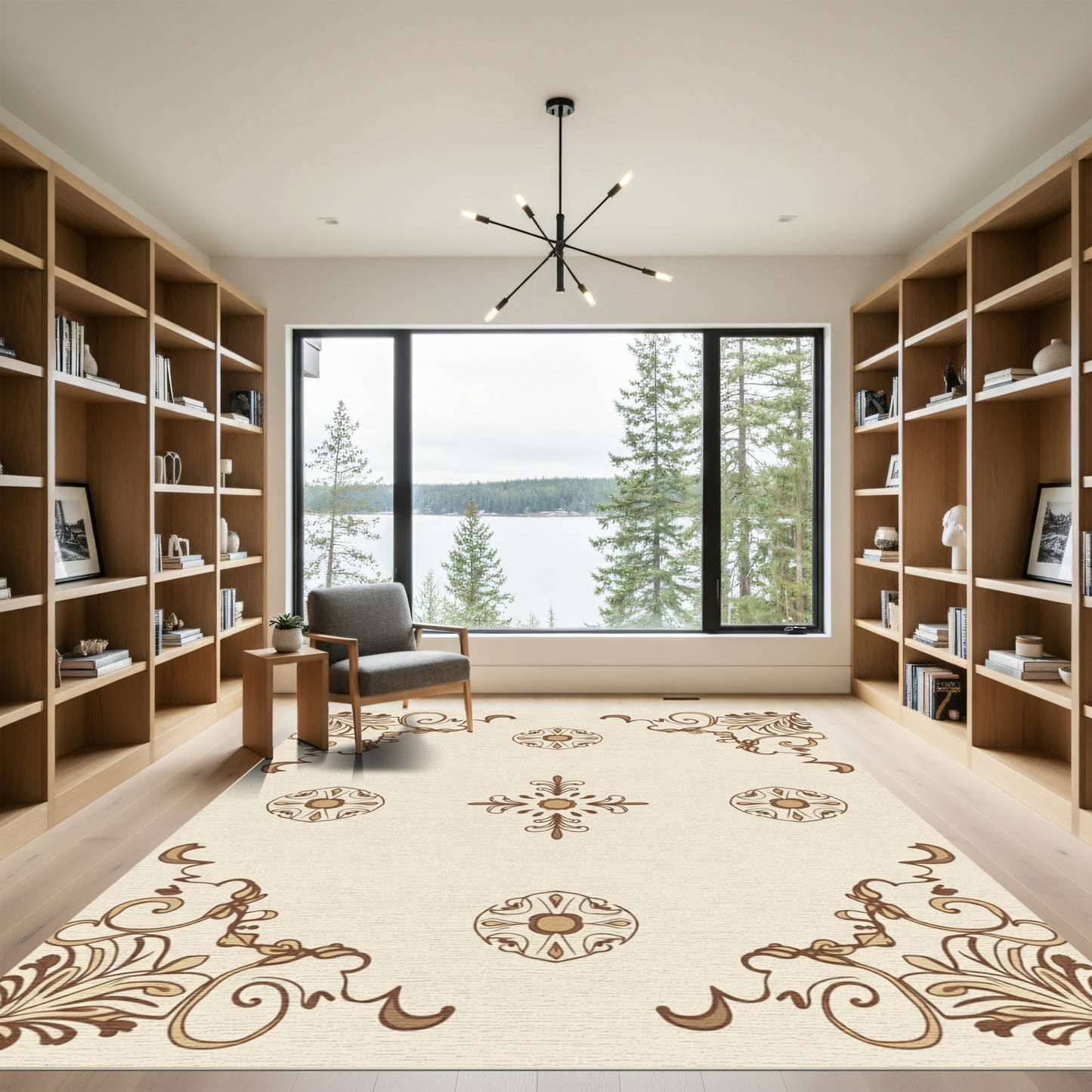 Brown Beige Scrollwork Medallion Accent Rug