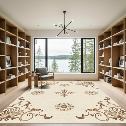 Brown Beige Scrollwork Medallion Accent Rug