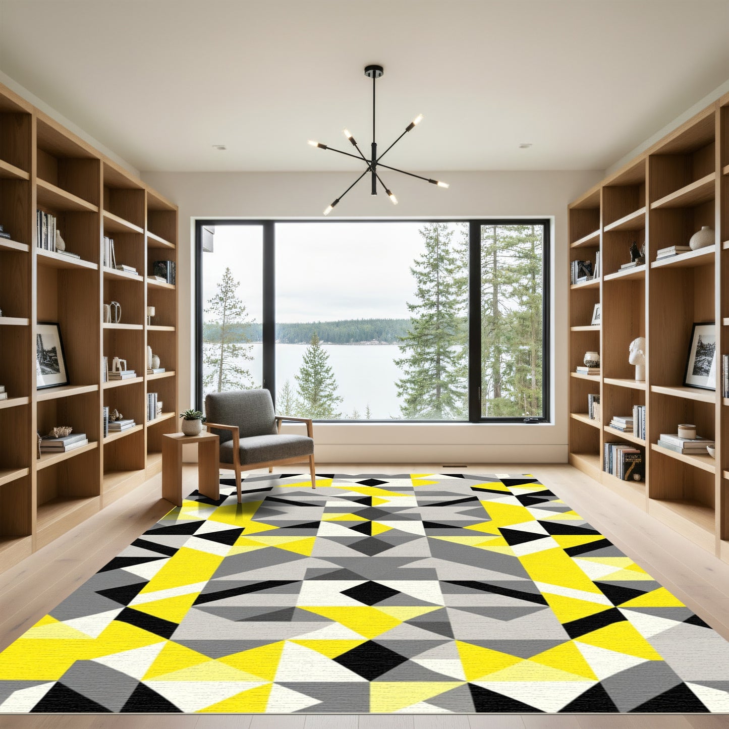 Bold Geometric Yellow Gray Triangles Rug