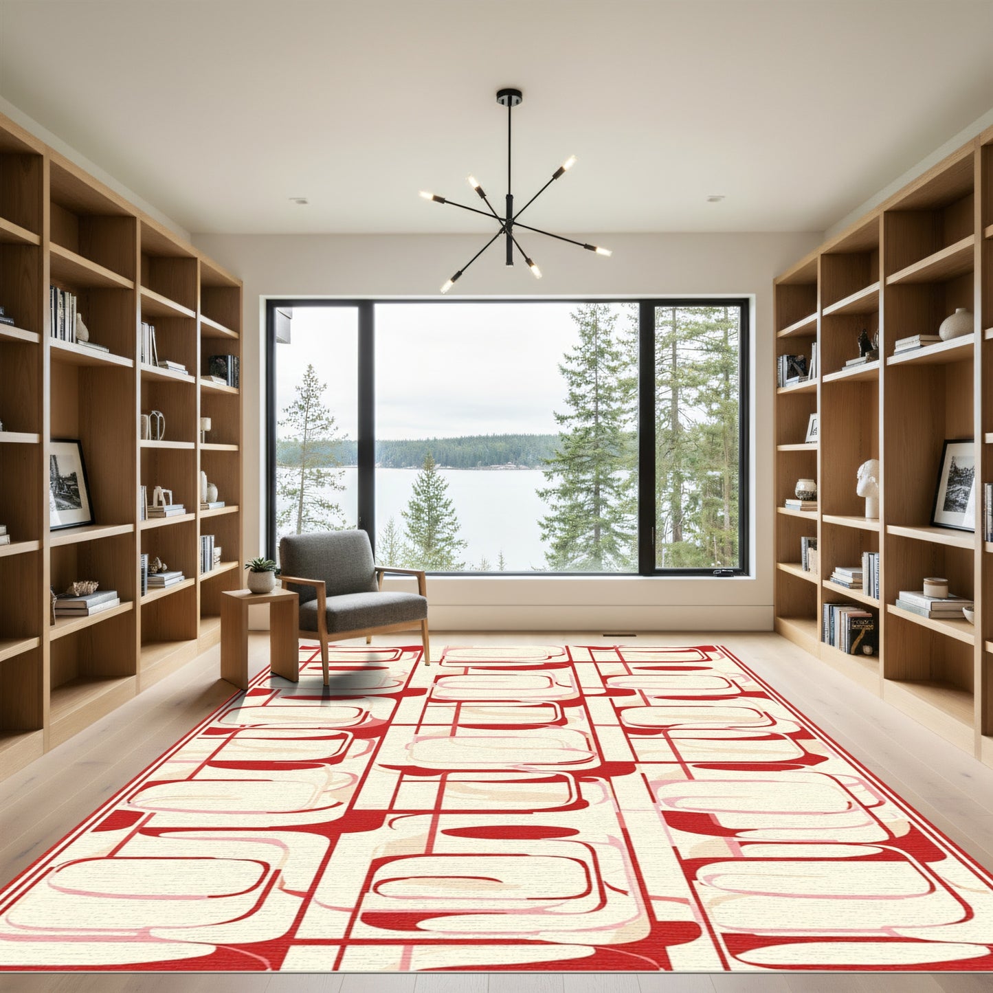 Retro Red Oval Grid Arrangement Rug