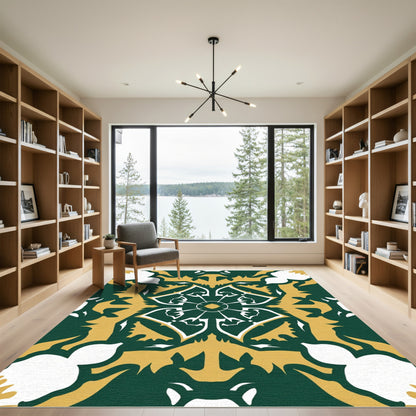 Emerald Gold White Art Deco Medallion Rug
