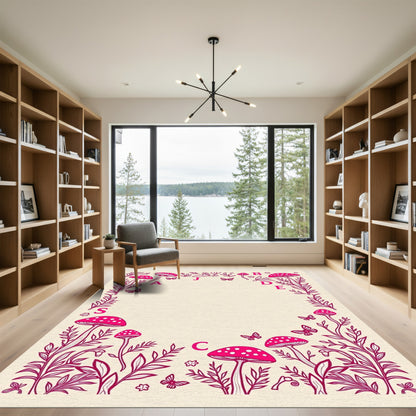 Whimsical Pink Mushroom Butterfly Frame Rug