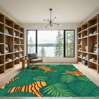 Jungle Tiger Stripe Leaf Pattern Rug
