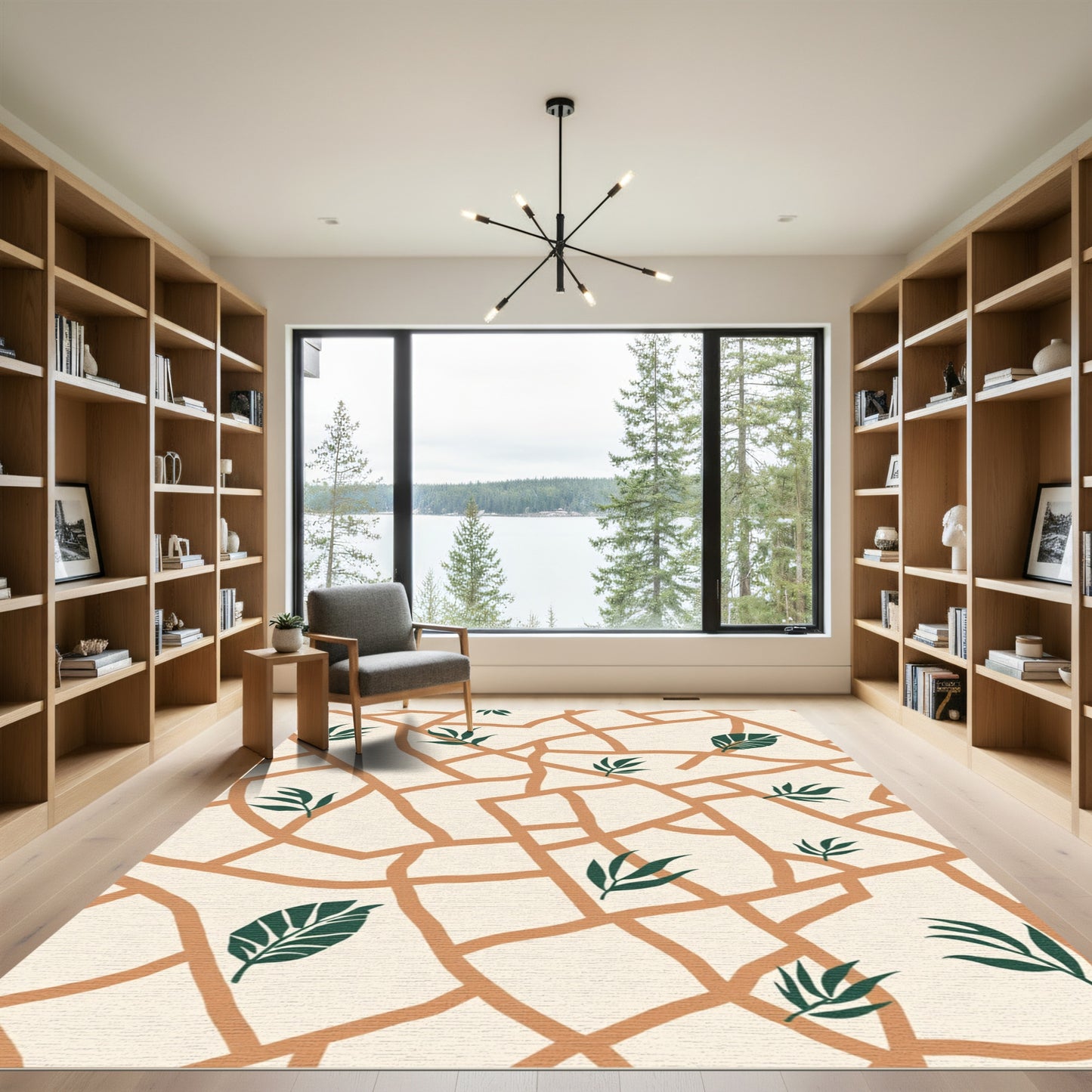 Terracotta Botanical Abstract Fragmentation Rug
