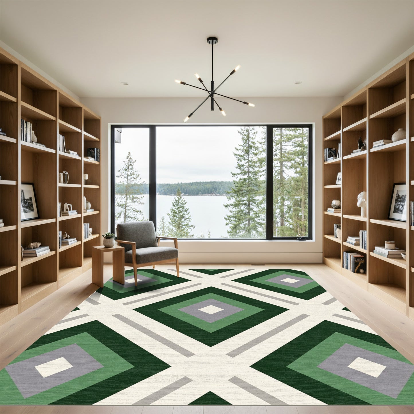 Deep Green Diamond Lattice Rug