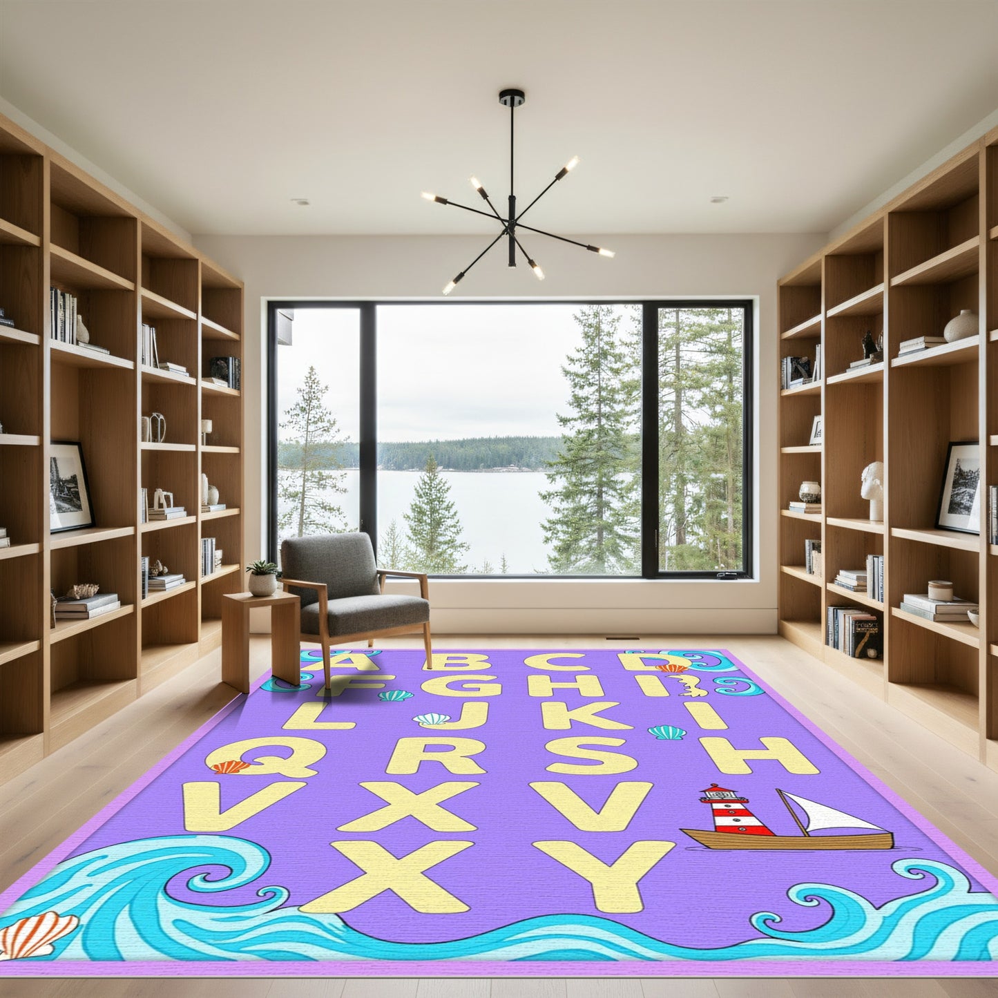 Coastal Alphabet Yellow Sand Colors Rug